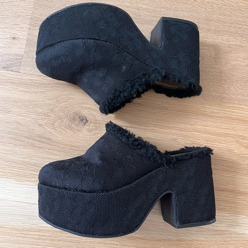 Larroude Black Chunky Platform Mules